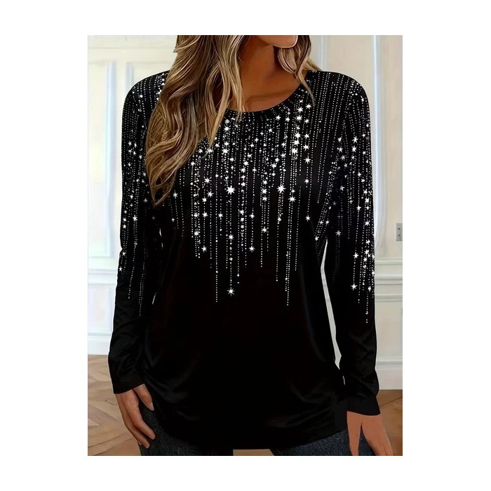 Women Abstract Long Sleeve Tee T-shirt Crew Neck Printing Casual Spring/Fall Graphic Tee Top