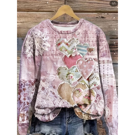 Women Heart/Cordate Crew Neck Printing Casual Spring/Fall Long Sleeve Sweatshirt