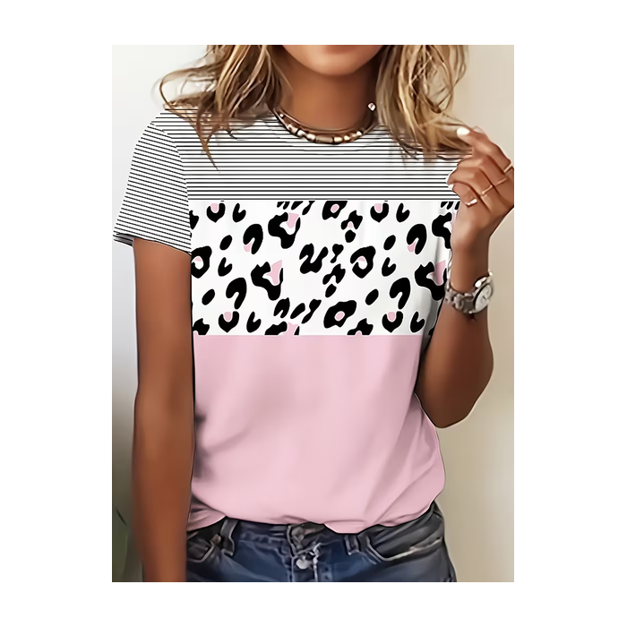 Women Abstract Short Sleeve Tee T-shirt Crew Neck Printing Casual Summer Graphic Tee Top