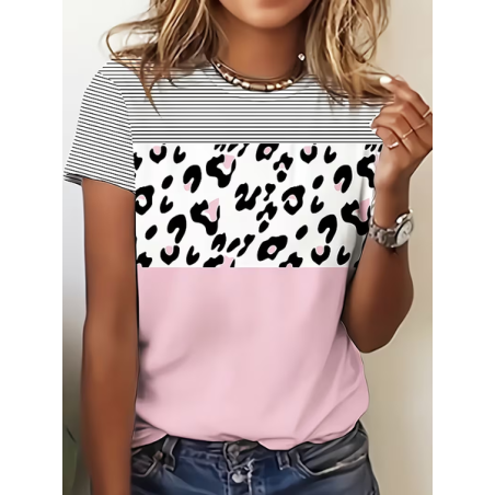 Women Abstract Short Sleeve Tee T-shirt Crew Neck Printing Casual Summer Graphic Tee Top