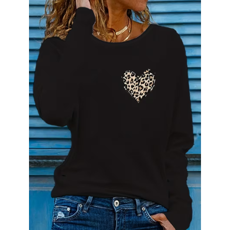 Women Leopard Long Sleeve Tee T-shirt Crew Neck Printing Casual Spring/Fall Graphic Tee Top