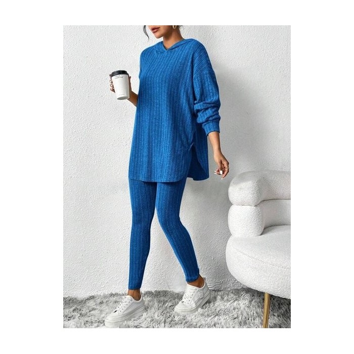 Women Plain Embossed Two-Piece Set Daily Long Sleeve Casual Spring/Fall Top With Pants Matching Set