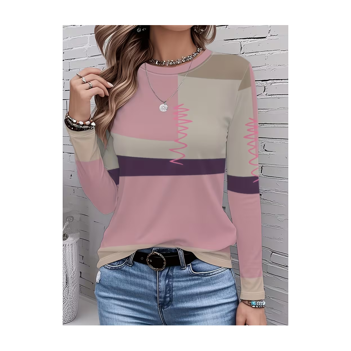 Women Abstract Long Sleeve Tee T-shirt Crew Neck Printing Casual Spring/Fall Graphic Tee Top