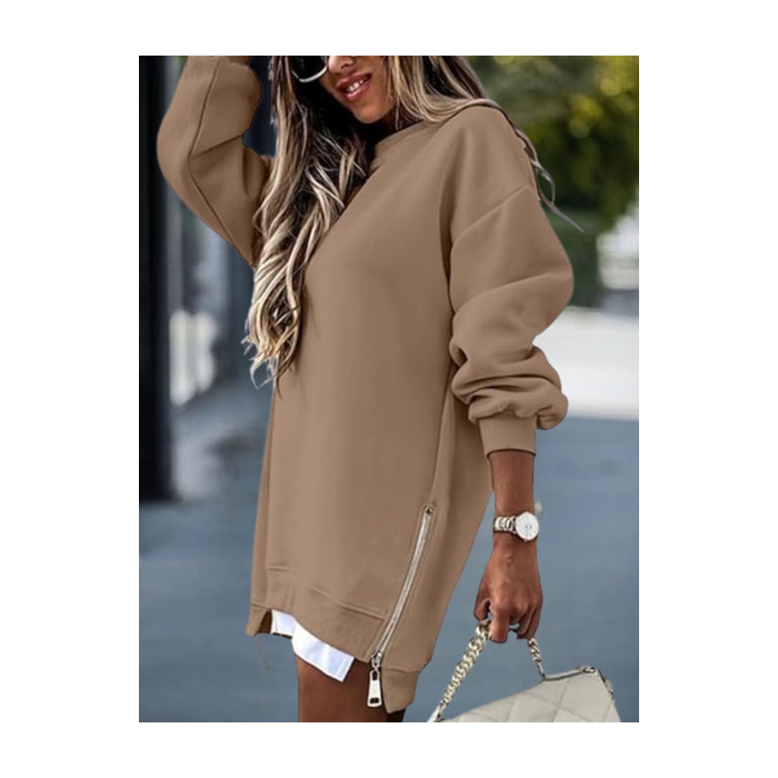 Women Plain Crew Neck Split Joint Casual Spring/Fall Long Sleeve Sweatshirt