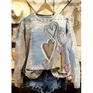 Women Heart/Cordate Crew Neck Printing Casual Spring/Fall Long Sleeve Sweatshirt