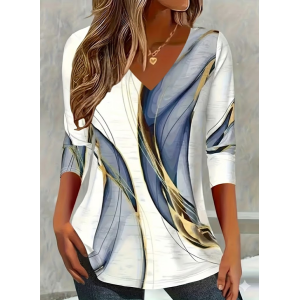 Women Abstract Long Sleeve Tee T-shirt V Neck Printing Casual Spring/Fall Graphic Tee Top