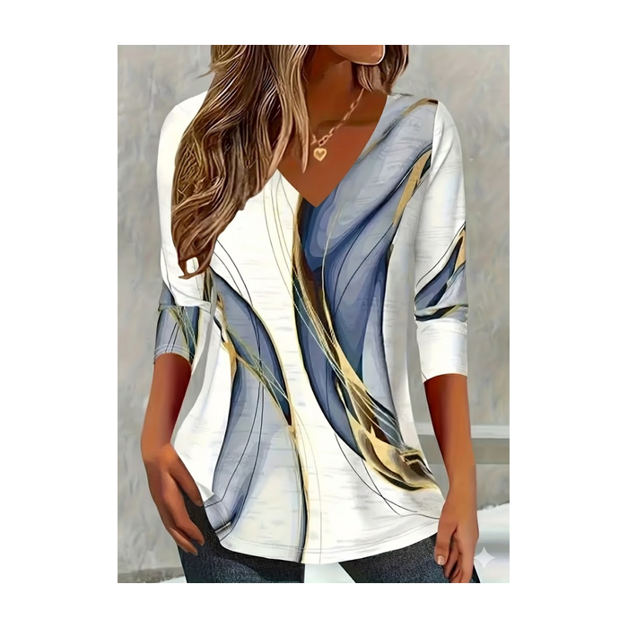 Women Abstract Long Sleeve Tee T-shirt V Neck Printing Casual Spring/Fall Graphic Tee Top