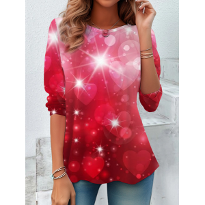 Women Heart/Cordate Long Sleeve Tee T-shirt Crew Neck Casual Spring/Fall Tunic Top