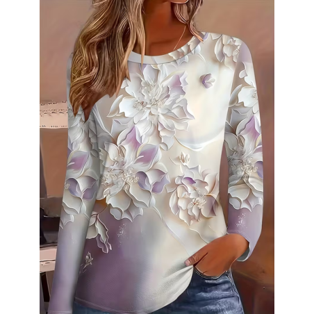 Women Floral Long Sleeve Tee T-shirt Crew Neck Printing Casual Spring/Fall Graphic Tee Top