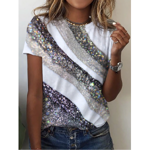 Women Abstract Short Sleeve Tee T-shirt Crew Neck Printing Casual Summer Graphic Tee Top