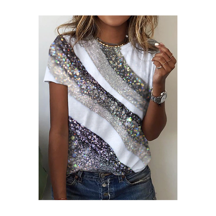Women Abstract Short Sleeve Tee T-shirt Crew Neck Printing Casual Summer Graphic Tee Top