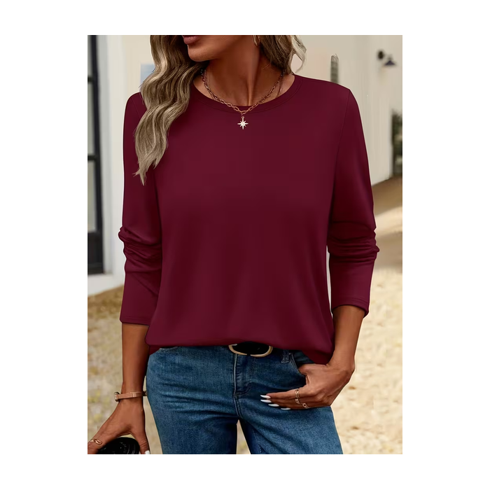 Women Plain Long Sleeve Tee T-shirt Crew Neck Printing Casual Spring/Fall Graphic Tee Top