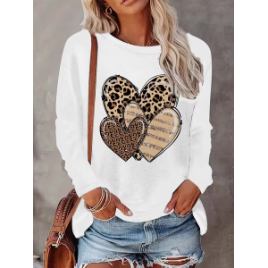 Women Leopard Long Sleeve Tee T-shirt Crew Neck Printing Casual Spring/Fall Graphic Tee Top