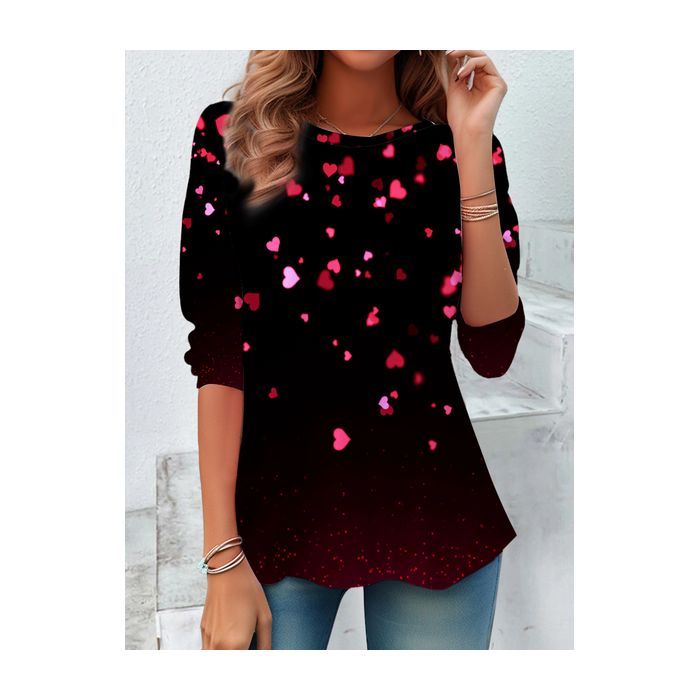 Women Heart/Cordate Long Sleeve Tee T-shirt Crew Neck Casual Spring/Fall Tunic Top