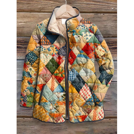 Women's Vintage Printing Winter Abstract Stand Collar Padded Parka Quilted Jacket