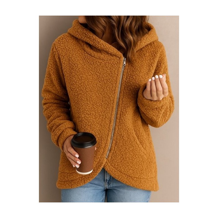 Women's Winter Outerwear Cotton Casual Plain Long Sleeve Hoodie Fleece Coat
