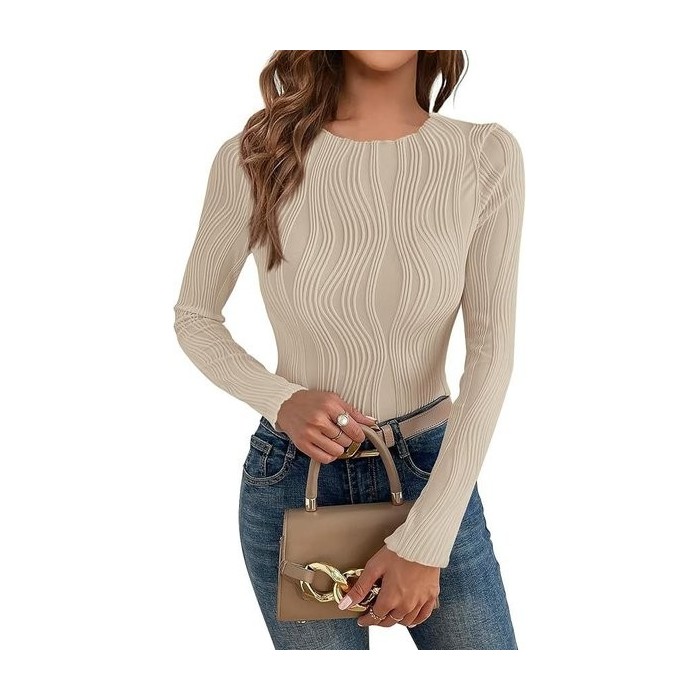 Women Striped Long Sleeve Tee T-shirt Crew Neck Jacquard Casual Spring/Fall Top