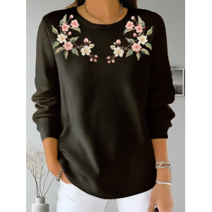 Women Floral Printing Spring/Fall Casual Long Sleeve Crew Neck Sweater
