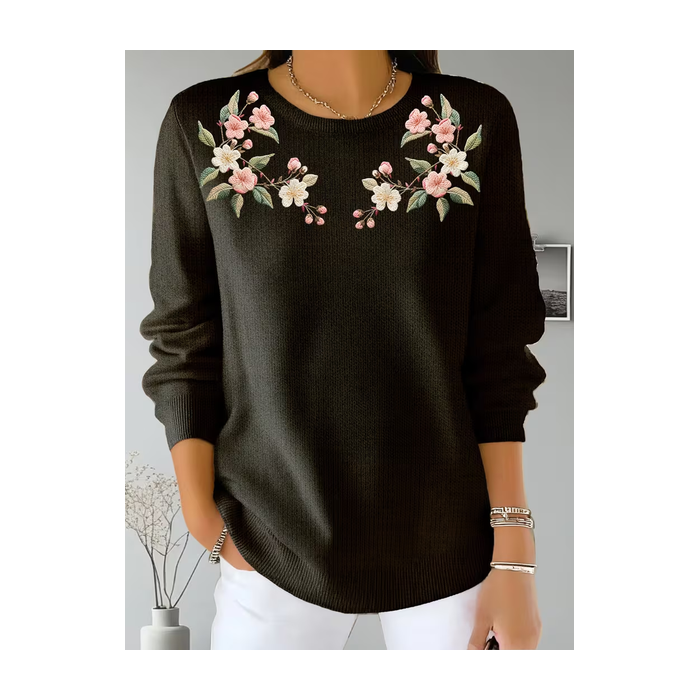 Women Floral Printing Spring/Fall Casual Long Sleeve Crew Neck Sweater