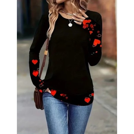 Women Heart/Cordate Long Sleeve Tee T-shirt Crew Neck Casual Spring/Fall Tunic Top