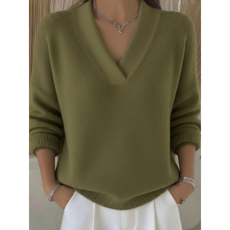 Women Plain Split Joint Spring/Fall Street Long Sleeve V Neck Cotton Sweater