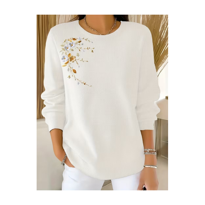 Women Floral Printing Spring/Fall Casual Long Sleeve Crew Neck Sweater