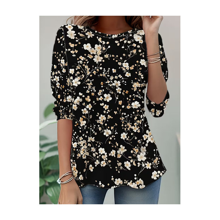 Women Floral Long Sleeve Tee T-shirt Crew Neck Casual Spring/Fall Tunic Top