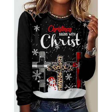 Women's Long Sleeve Tee T-shirt Spring/Fall Christmas Jersey Crew Neck Daily Going Out Casual Top