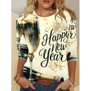 Women Text Letters Long Sleeve Tee T-shirt Crew Neck Casual Spring/Fall Tunic Top