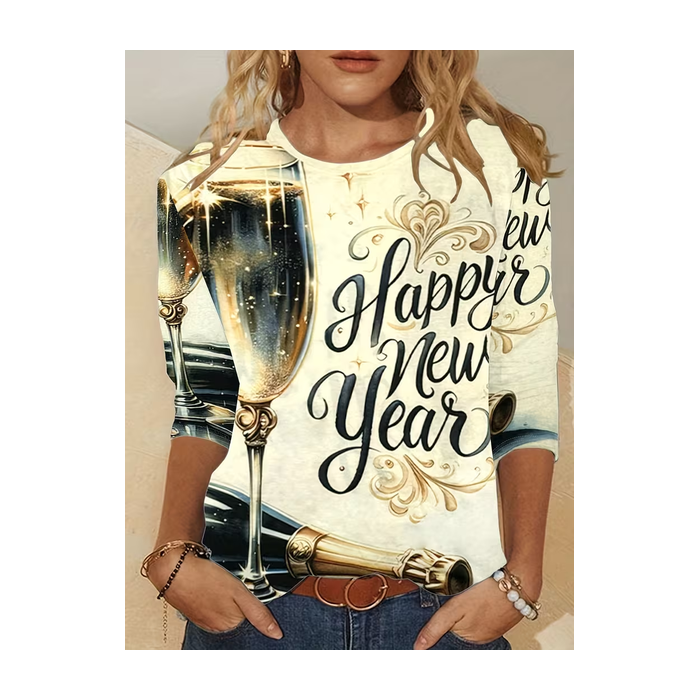 Women Text Letters Long Sleeve Tee T-shirt Crew Neck Casual Spring/Fall Tunic Top