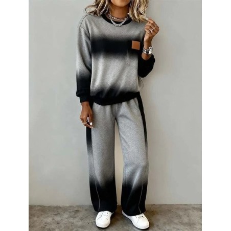 Women Ombre Printing Two-Piece Set Daily Long Sleeve Casual Spring/Fall Top With Pants Matching Set