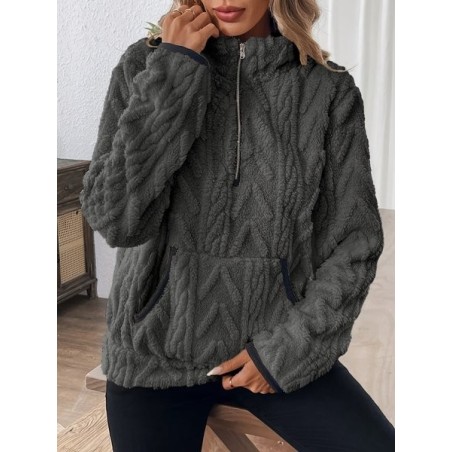 Women Plain Stand Collar Jacquard Casual Spring/Fall Long Sleeve Sweatshirt