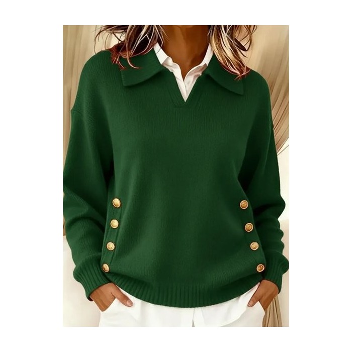Women Plain Split Joint Winter Street Long Sleeve Shawl Collar Cotton Sweater