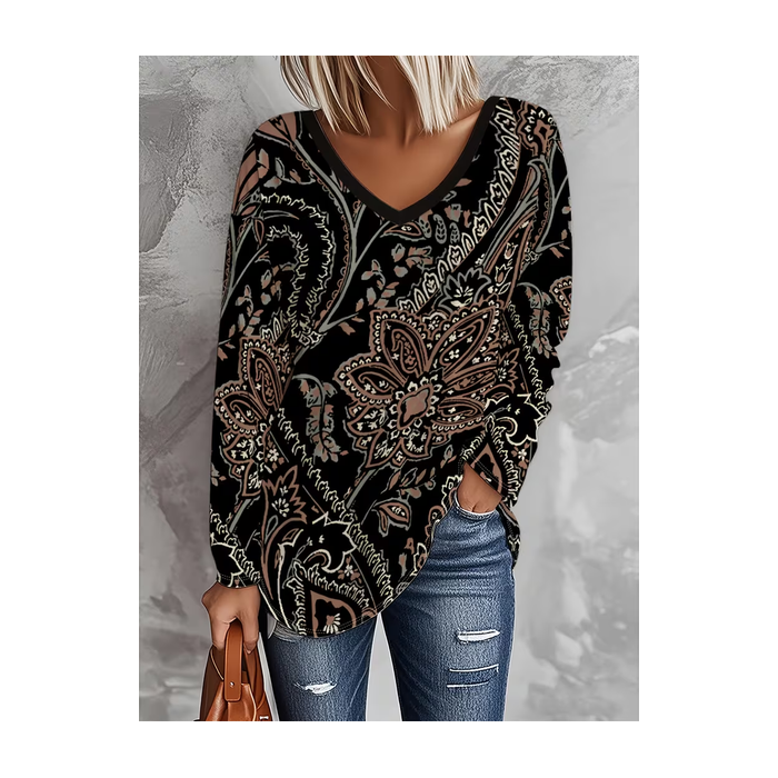 Women Floral Long Sleeve Tee T-shirt V Neck Printing Casual Spring/Fall Graphic Tee Top