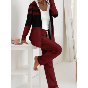 Women Striped Printing Two-Piece Set Daily Long Sleeve Casual Spring/Fall Coat With Pants Matching Set