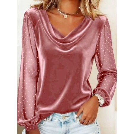 Women Polka Dots Long Sleeve Tee T-shirt V Neck Printing Casual Spring/Fall Top