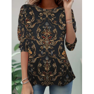 Women Abstract Long Sleeve Tee T-shirt Crew Neck Casual Spring/Fall Tunic Top