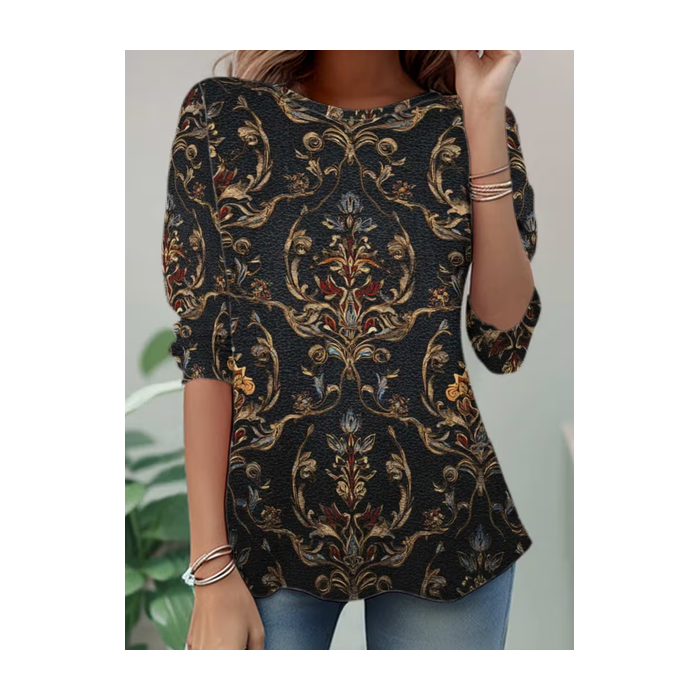 Women Abstract Long Sleeve Tee T-shirt Crew Neck Casual Spring/Fall Tunic Top