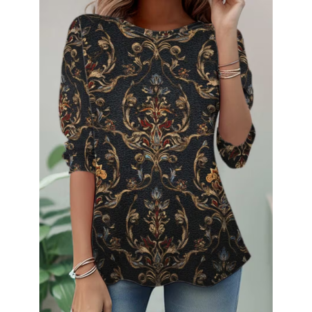 Women Abstract Long Sleeve Tee T-shirt Crew Neck Casual Spring/Fall Tunic Top