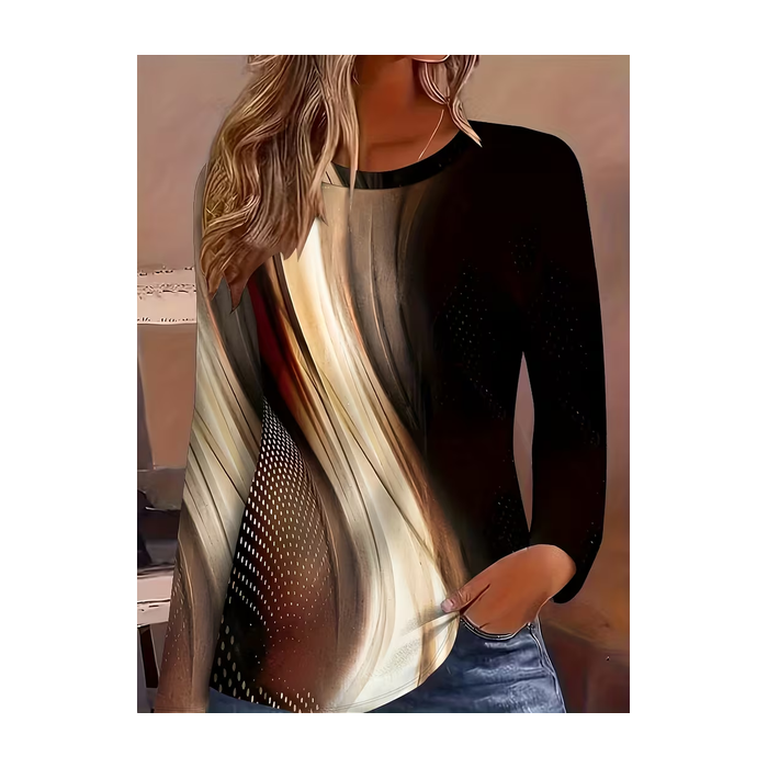 Women Abstract Long Sleeve Tee T-shirt Crew Neck Printing Casual Spring/Fall Graphic Tee Top