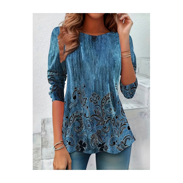 Women Floral Long Sleeve Tee T-shirt Crew Neck Casual Spring/Fall Tunic Top