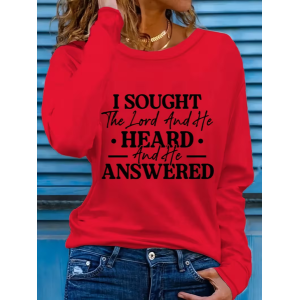 Women Text Letters Long Sleeve Tee T-shirt Crew Neck Printing Casual Spring/Fall Graphic Tee Top