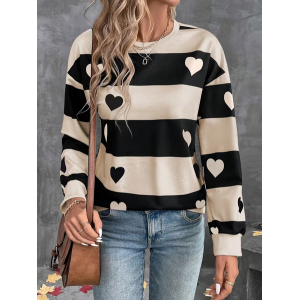 Women Striped Crew Neck Printing Casual Spring/Fall Long Sleeve Sweatshirt