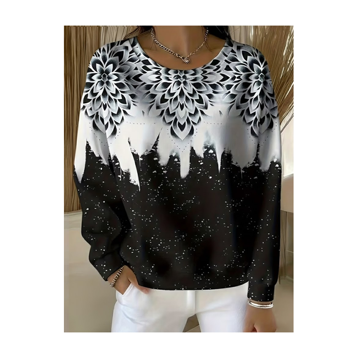 Women Abstract Crew Neck Printing Casual Spring/Fall Long Sleeve Sweatshirt