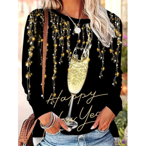Women Text Letters Long Sleeve Tee T-shirt Crew Neck Casual Spring/Fall Tunic Top