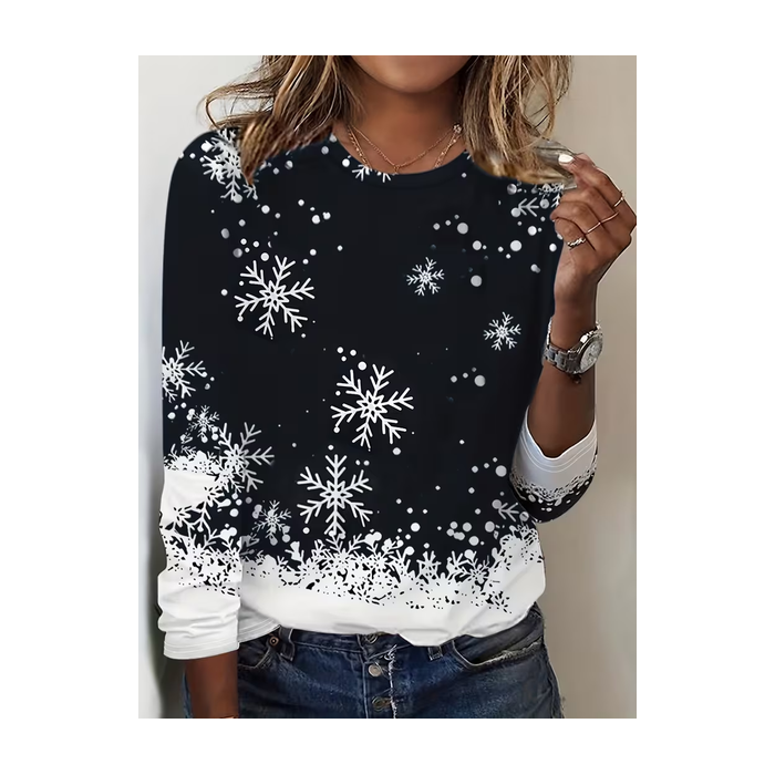 Women Christmas Long Sleeve Tee T-shirt Crew Neck Casual Spring/Fall Tunic Top