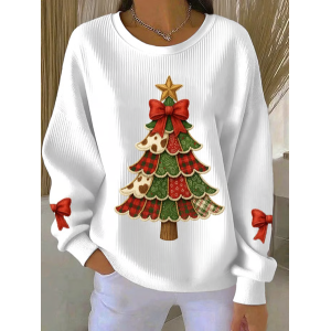Women Christmas Crew Neck Printing Casual Spring/Fall Long Sleeve Sweatshirt