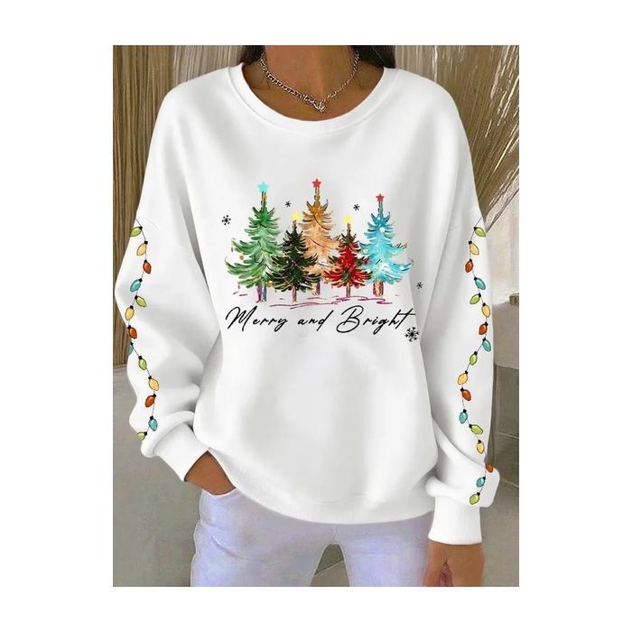 Women Christmas Crew Neck Printing Casual Spring/Fall Long Sleeve Sweatshirt