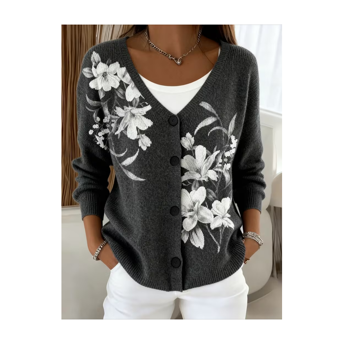 Women Floral Long Sleeve V Neck Casual Spring/Fall Cardigan Outerwear