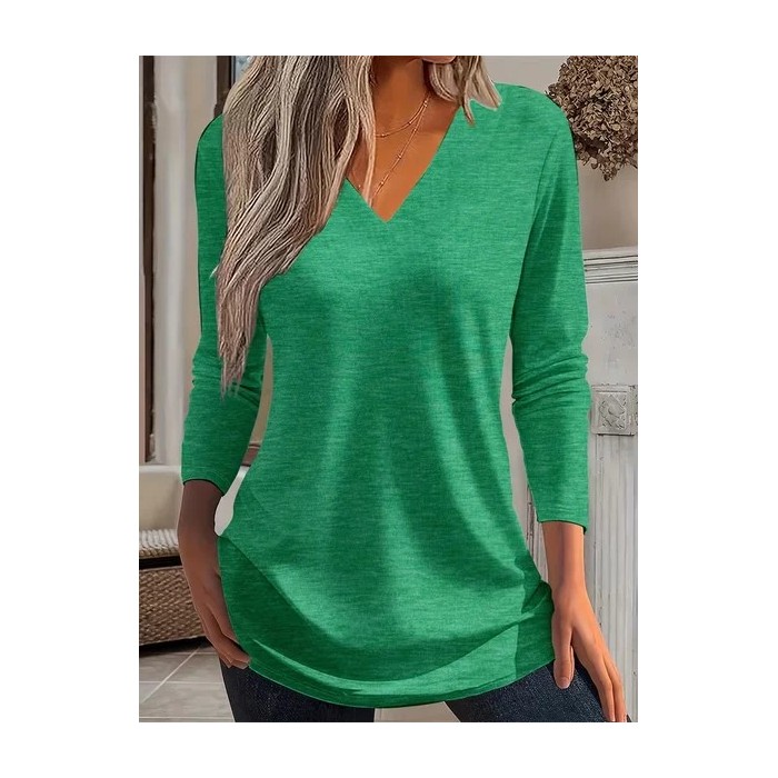 Women Plain Long Sleeve Tee T-shirt V Neck Printing Casual Spring/Fall Graphic Tee Top
